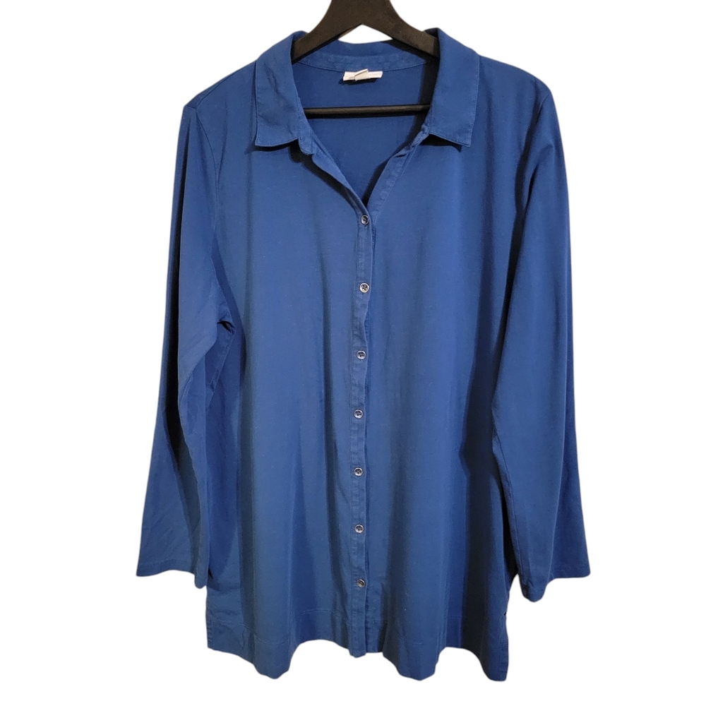 J. Jill Blue Long Sleeve Button Up Cotton Shirt